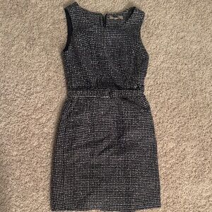 Elegant Blue and White Tweed Dress